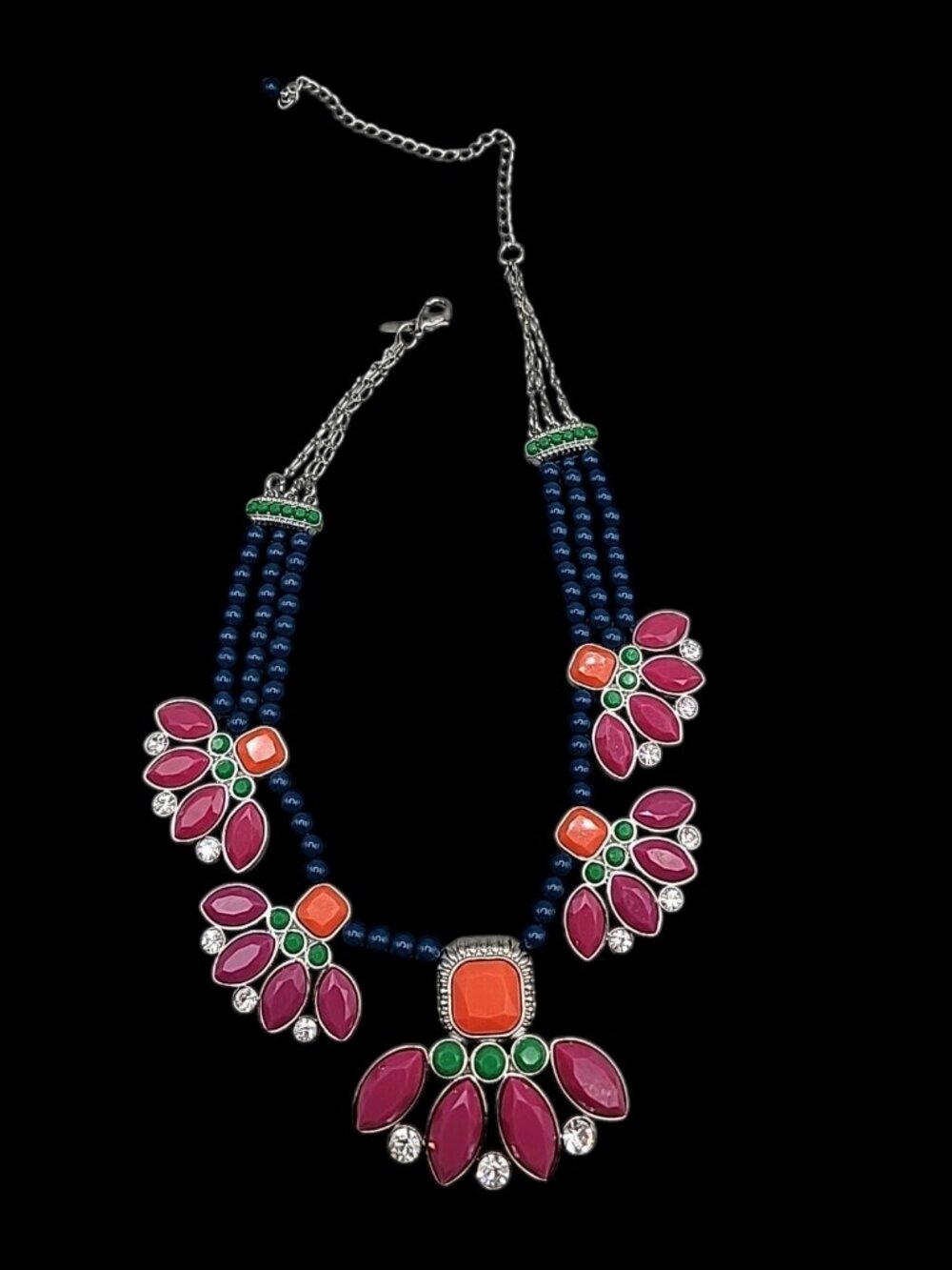 Lia Sophia Flamenco Statement Bib Necklace 21" Retired Bold Adjustable Signed - Picture 10 of 13